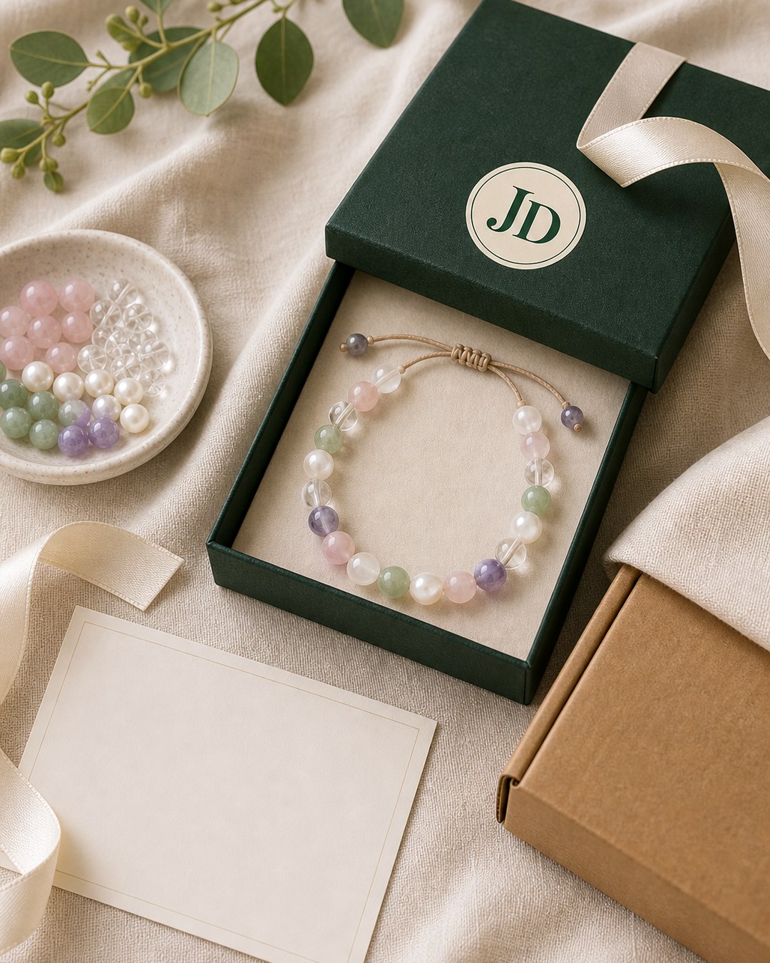 custom natural bead bracelet JD gift box image area
