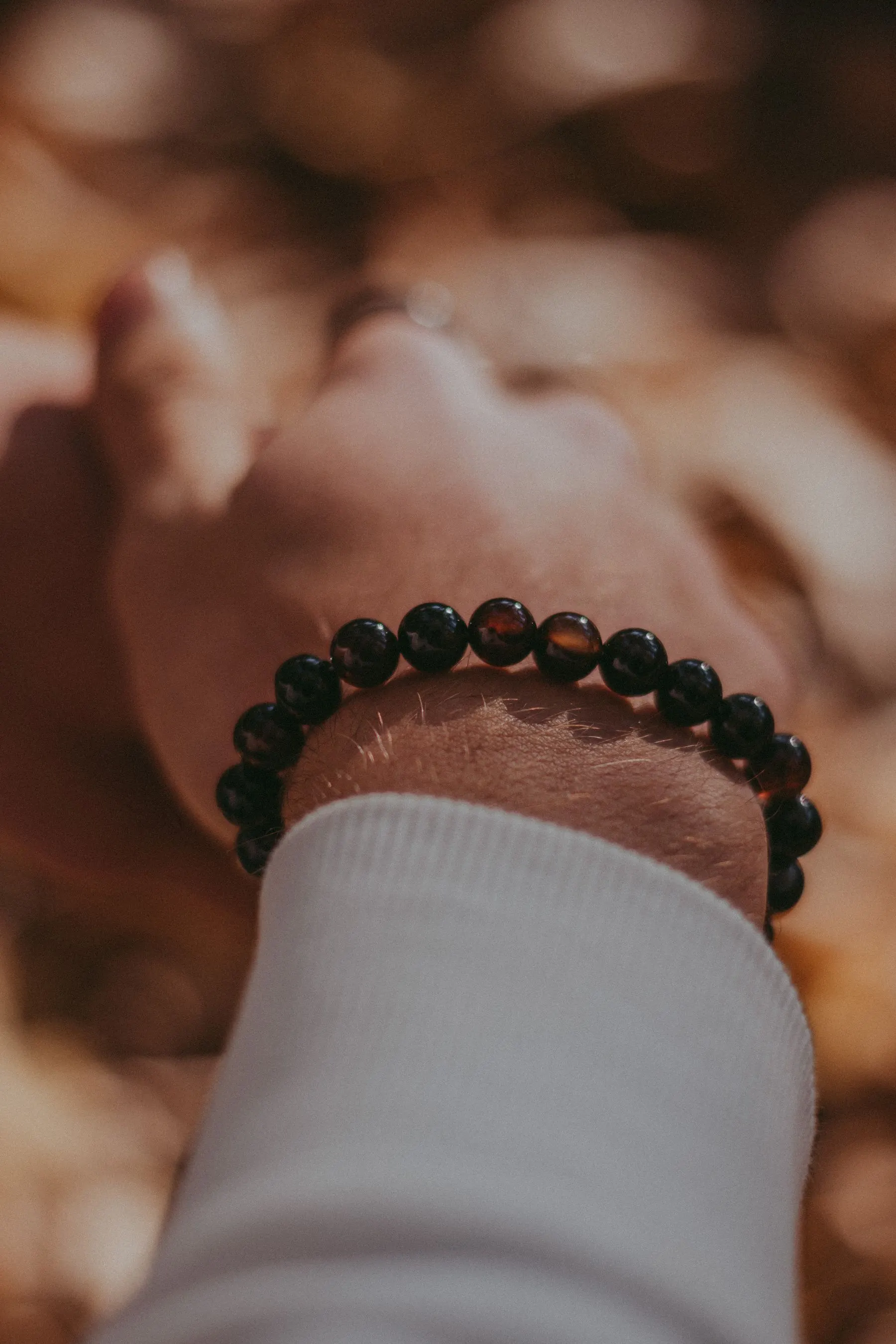 Natural beaded bracelet photographed in daylight