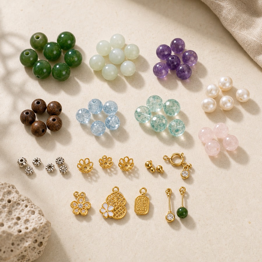 Natural crystal jade pearl mother-of-pearl and wood bead material board