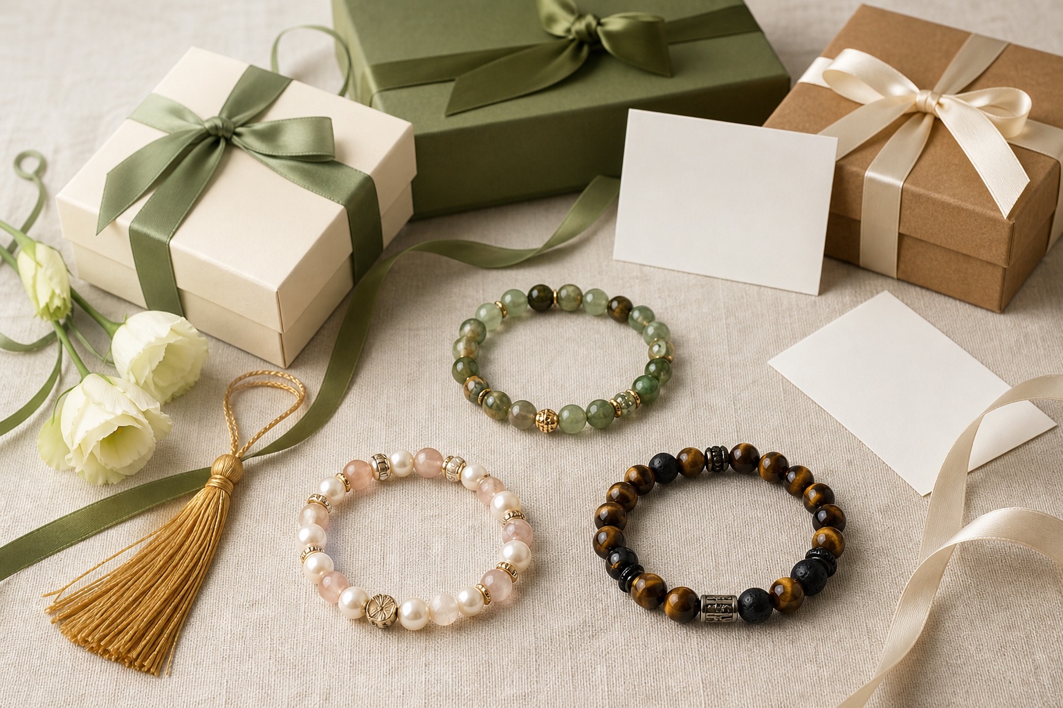 Custom bead bracelet gift boxes and blank cards for US gift occasions