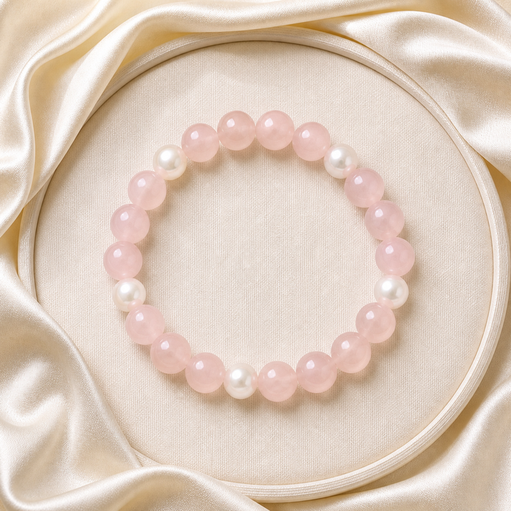 rose quartz bracelet gift with pearl accents